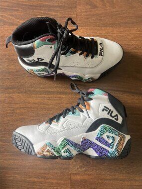 Fila MB 90s White Black Multi Retro Basketball Shoes Womens Size 7